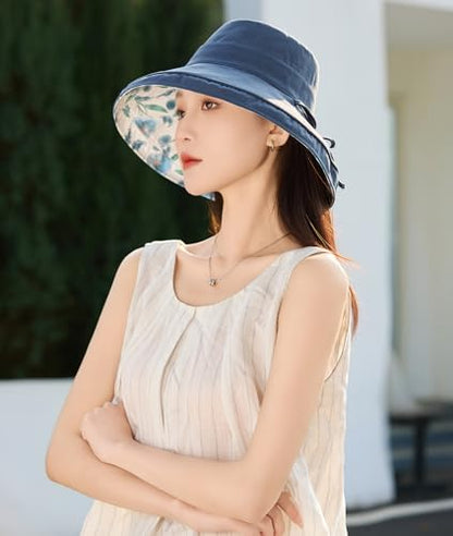 HUAMULAN Women Wide Brim Reversible Sun Hat Summer Beach Fishing Bucket - color: Navy Floral