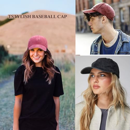 Glamorstar Classic Unisex Baseball Cap Adjustable Washed Dyed Cotton Ball Hat - color: Red Wine+black+pink