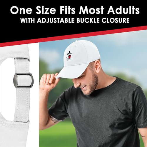 Disney Mickey Mouse Embroidered Cotton Adjustable Dad Hat with Curved Brim - color: White Washed