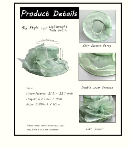Women's Kentucky Derby Church Dress Hat Wide Brim Leaf Flower Bridal Shower Hat - color: S11-mint Green