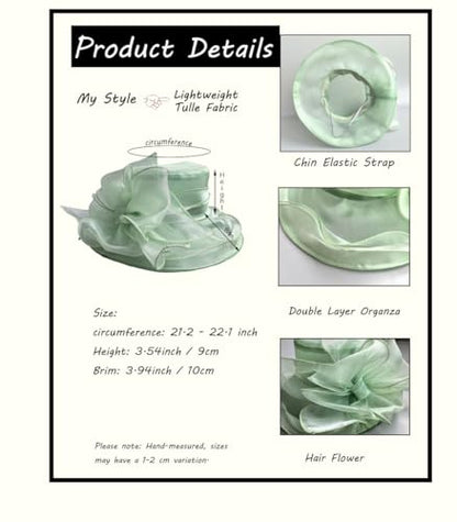 Women's Kentucky Derby Church Dress Hat Wide Brim Leaf Flower Bridal Shower Hat - color: S11-mint Green