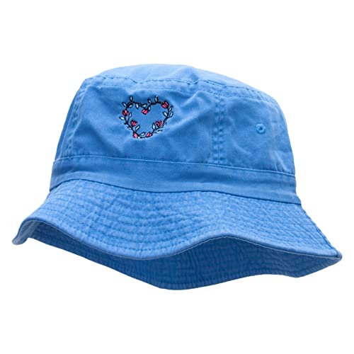 e4Hats.com Flowery Heart Embroidered Pigment Dyed Bucket Hat - color: Indigo