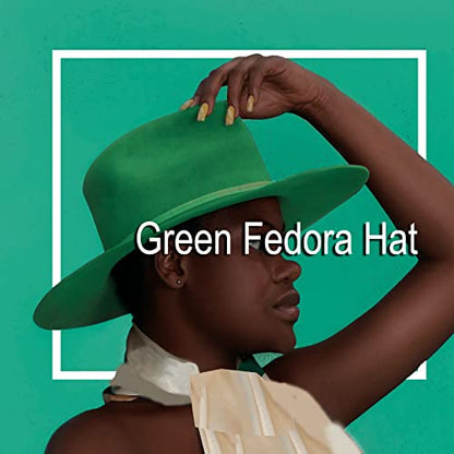Women Men Wide Brim Fedoran Hat with Chain Belt Buckle - color: Green