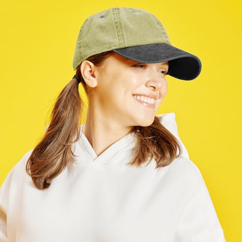 The Hat Depot 100% Cotton Pigment Dyed Low Profile Dad Hat Six Panel Cap - color: 2. Khaki/Black