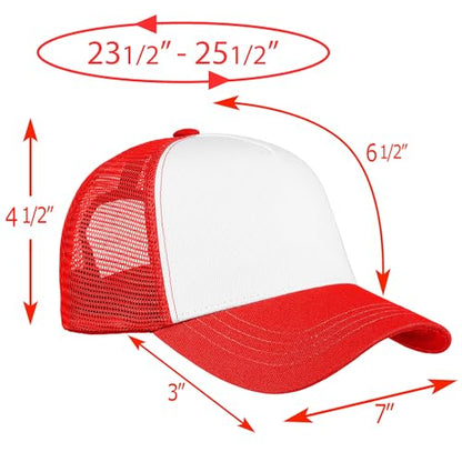 Falari 5-Panel Mesh Baseball Cap, Trucker Hat, Structured Plain Design, Cotton, Adjustable Size - color: 1pk Red