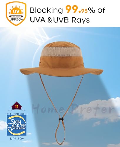 Home Prefer UPF 50+ Men's Sun Hat Wide Brim Bucket Hat UV Protection Hat for Mens Womens Beach Safari Gardening Golf Fishing - color: Brown