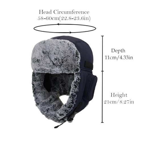 Men Winter Bomber Wool Ear Flap Russian Hat Women Warm Fleece Waterproof Trapper Ushanka Cap Outdoor Ski Hunting Teen - color: Navy Blue