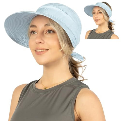 SUN CUBE Womens Sun Hat UV Protection Wide Brim Zip-Off Golf Visor - color: Light Blue