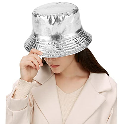 Unisex Bucket Hat Beach Sun Hat Aesthetic Fishing Hat for Men Women Teens, Reversible Double-Side-Wear - color: Silver White