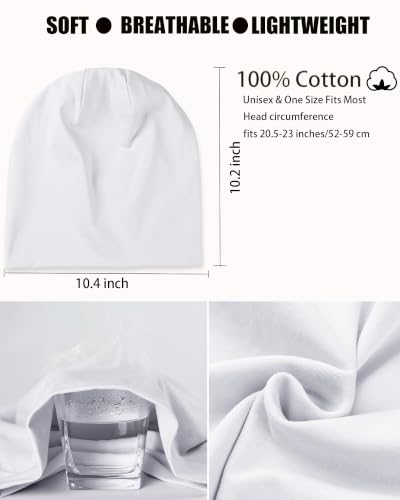 100% T-Shirt Cotton Slouchy Beanie Women Men,Lightweight Chemo Hat - color: White(2-layer)