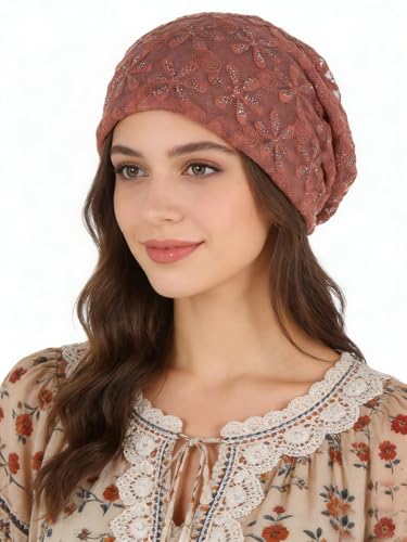 Crochet Slouchy Beanie Hat Turbans Headware for Women - color: Bea03 - Pink