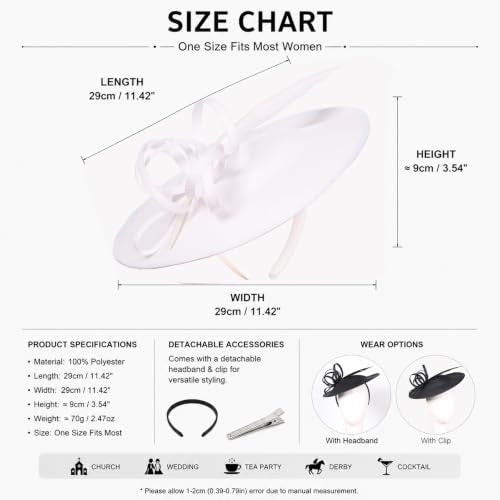 Women's Fascinators Feather Polyester Kentucky Derby Saucer Hats with Headband - color: White With Pearl