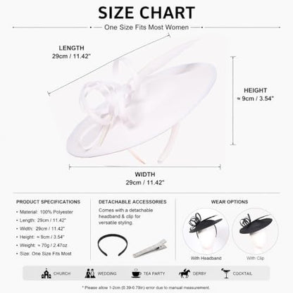 Women's Fascinators Feather Polyester Kentucky Derby Saucer Hats with Headband - color: White With Pearl