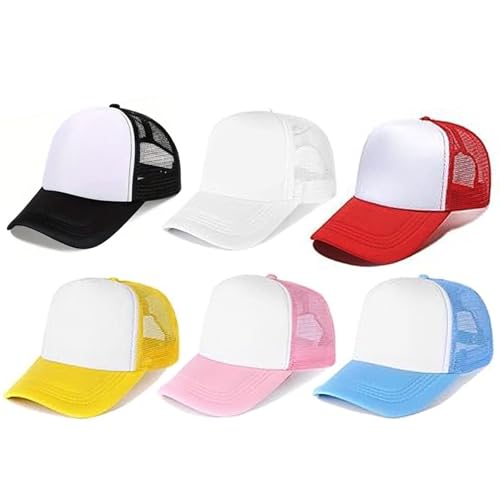 Trucker Hats Bulk Blank Mesh Sublimation Blank Hats Adjustable Baseball Caps Hats for Men and Women - color: 6pc Multicolor Hat