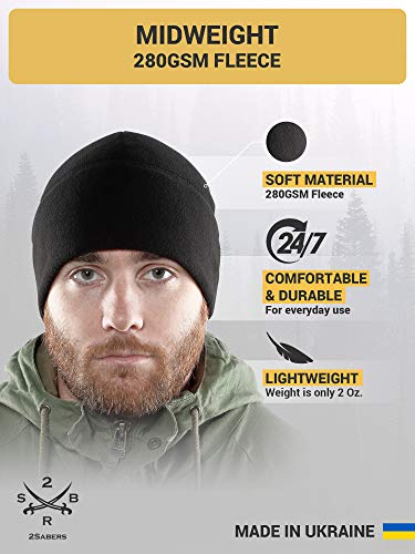 2SBR 2SABERS Fleece Winter Warm Watch Cap - Mens Outdoor Skull Beanie Hat - color: Black, size: Large