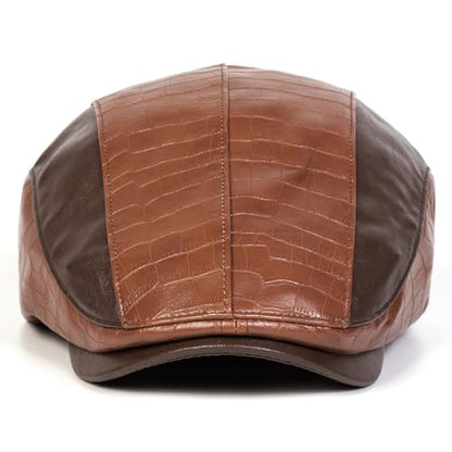 Newsboy Cap for Men, Flat Cap, PU Leather Hat - color: Spliced| Brown