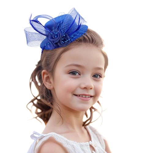 Zinniday 2026 Mini Fascinators Hat - Elegant Small Blue Kentucky Attire Derby Headwear Accessories 1920s 50s High Tea Party Church Tiny Veil Hat with Hair Clip for Women Girls - color: Blue