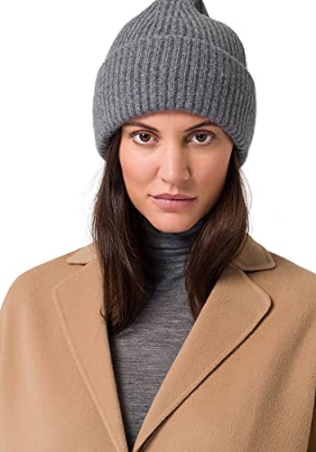 Style Republic Women’s Chunky Knit Beanie, 100% Pure Cashmere Cap, Soft & Stretchy, Warm Hat for Autumn, Winter, Spring - color: Grey Melange