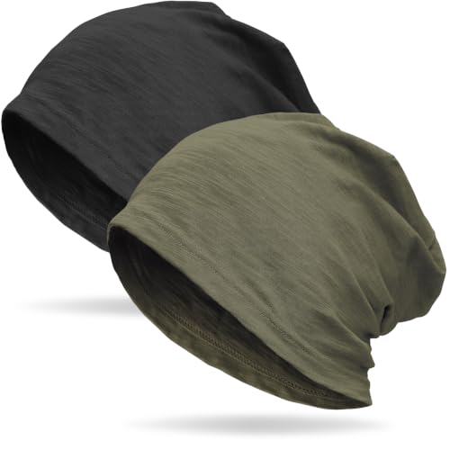 vidsel 100% Cotton Slouchy Beanie, Lightweight Summer Hats for Women Men - color: 2pcs Black+ Army Green, size: Medium