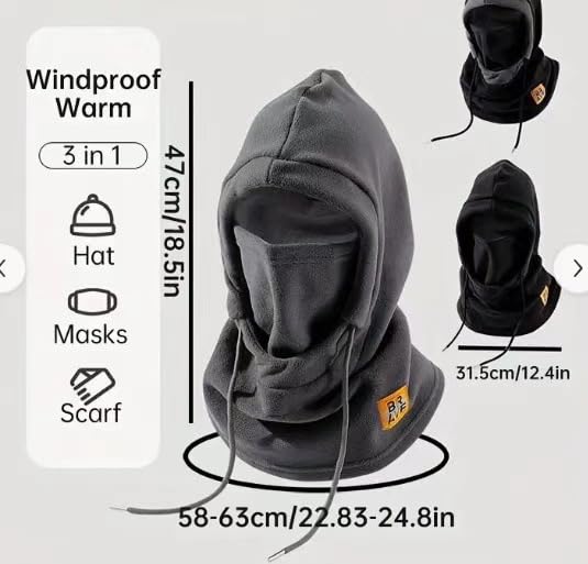 Winter Fleece Ski Mask for Men Women Balaclava Face Mask Windproof Thermal Hood Winter Full Face Neck Cover Warmer - color: Light Grey White Logo