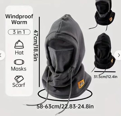 Winter Fleece Ski Mask for Men Women Balaclava Face Mask Windproof Thermal Hood Winter Full Face Neck Cover Warmer - color: Light Grey White Logo