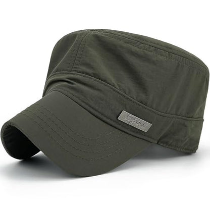 Loneshark Water Resistant Military Hat Quick Dry Cadet Cap Army Flat Top - color: Rectangle-logo-green