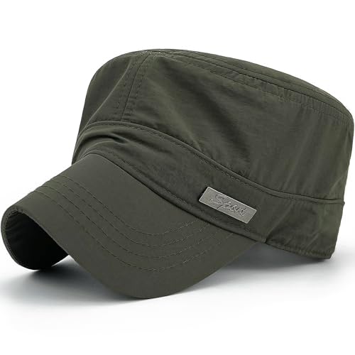 Loneshark Water Resistant Military Hat Quick Dry Cadet Cap Army Flat Top - color: Rectangle-logo-green