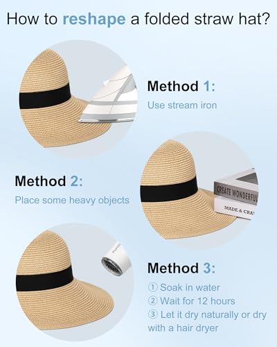 Sun Straw Hats for Women, Wide Brim Summer Beach Hat - color: Beige Khaki, size: Large