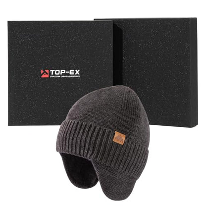 TOP-EX DryKnit™ 80% Merino Wool Waterproof Ear Flap Beanie M/L/XL - color: 95562_grey+gift Box, size: Medium-Large