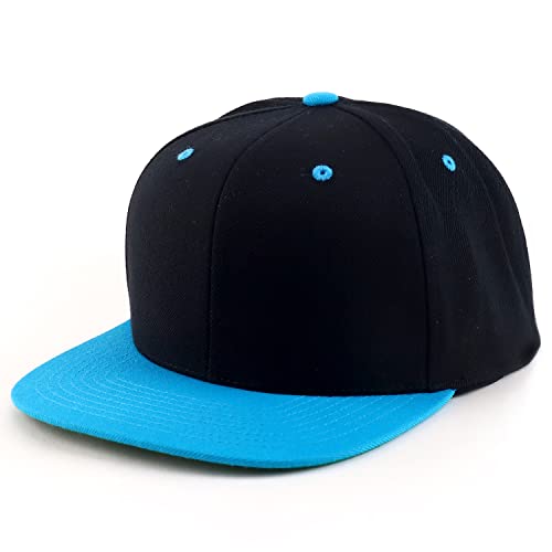 Trendy Apparel Shop Oversize XXL Structured Blank Flatbill Snapback Cap - color: Black Teal, size: XX-Large
