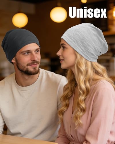 100% Cotton Thin Summer Slouchy Beanie Hat for Women Men Chemo Cap - color: 1pc Light Grey, size: Large