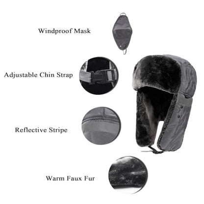 Winter Trapper Hats Ushanka Russian- Men Women Trooper Ear Flaps Hunting Face Masks Ski Snow Cold Weather - color: Grey