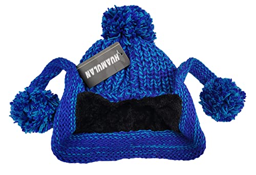 HUAMULAN Women Winter Sherpa Knit Beanie Hat Fleece Lined Ear Flaps - color: Blue