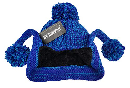 HUAMULAN Women Winter Sherpa Knit Beanie Hat Fleece Lined Ear Flaps - color: Blue