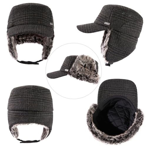 TOP-EX Oversized XL/XXL Unisex Winter Trapper Military Hat Faux Fur Earflaps Quilted Lined Baseball Cap - color: Armygreen(twill), size: XX-Large