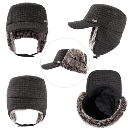 TOP-EX Oversized XL/XXL Unisex Winter Trapper Military Hat Faux Fur Earflaps Quilted Lined Baseball Cap - color: Armygreen(twill), size: Large