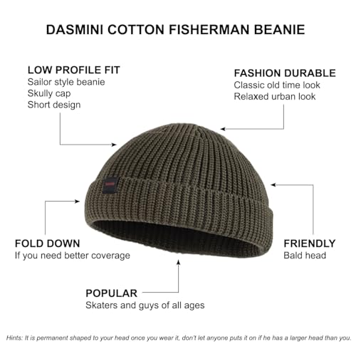 Fisherman Beanie Hats for Men Women,Knit Trawler Skull Cap,Watch Cap,Spring Fall Winter Warm Short Hats - color: (Cotton)-olive Branch-m