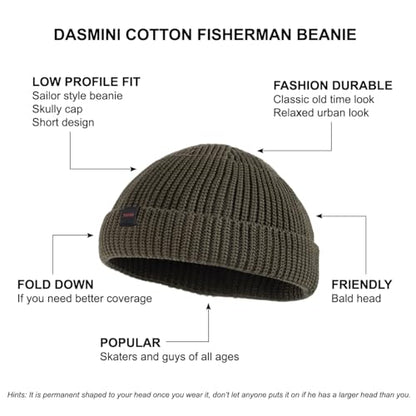 Fisherman Beanie Hats for Men Women,Knit Trawler Skull Cap,Watch Cap,Spring Fall Winter Warm Short Hats - color: (Cotton)-olive Branch-m