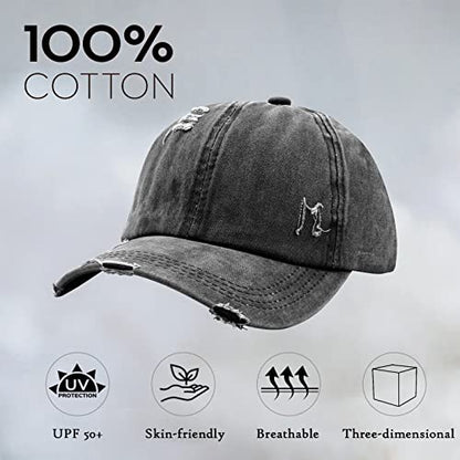 Criss Cross Ponytail Hat Women Washed Distressed Baseball Caps Adjustable High Messy Bun Ponycap - color: B - Denim Black