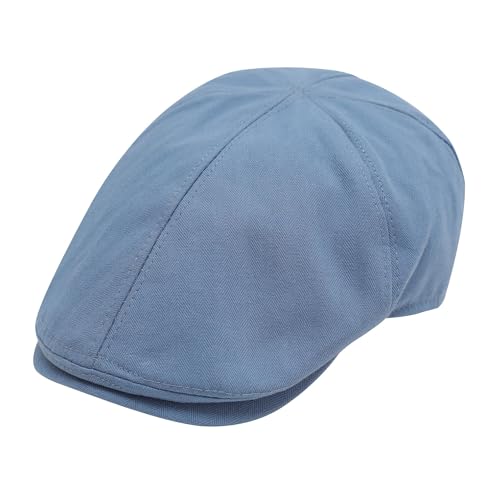 ZLYC Men Cotton Flat Cap Summer Scally Newsboy Beret Driver Hat - color: Plain Blue