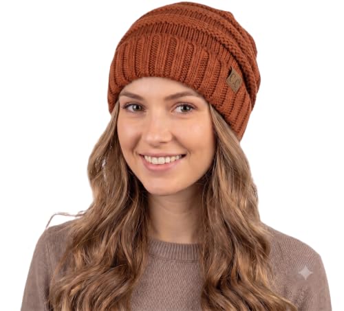 NYFASHION101 Slouch Wrinkled Beanie Cap Slouchy Skull Hat - color: Rust