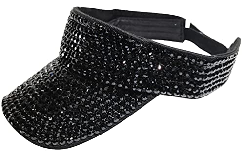 ASUITOFK Bling Rhinestone Sport Sun Visor Hats Adjustable Summer Cap Visor Caps for Men and Women Outdoor Hat - color: Black