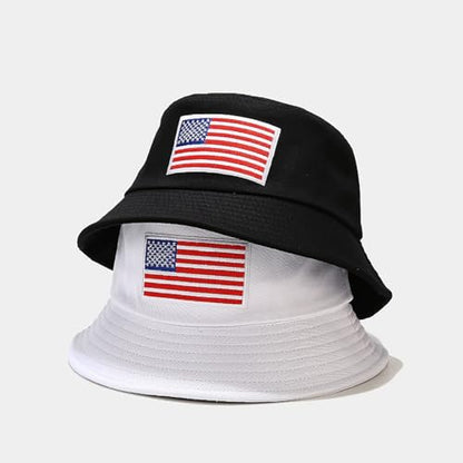 XYIYI 2 Pack Unisex Bucket Hat for Women Men Summer Beach Fishing Hat Sun Hat - color: American Flag Black White