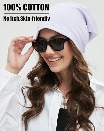 ROYBENS 100% Cotton T-Shirt Beanie for Women Men Slouchy Soft Skull Cap - color: 1pcs-light Purple