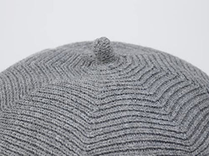 French Style Beret Hat for Women Winter Fall Knit Artist Hats Classic Solid Color Beanie Hat - color: Light Grey