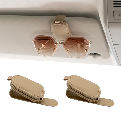 Yuoyar Magnetic Leather Sunglasses Holder for Car, 2 Packs (Beige) - color: Beige