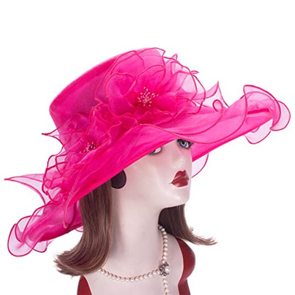 Lawliet Womens Dressy Wide Brim Church Wedding Occasion Sun Hat A613 - color: Hot Pink