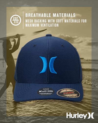Hurley Mens Baseball Cap, H2O-Dri Stretch Fitted Hat with Curved Bill - color: Blue, size: Large-X-Large