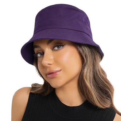 Wheebo Solid Color Bucket Hat for Women Summer Beach Fishmen Hat for Lady Adult Unisex Cotton Cap…… - color: A-sc-purple