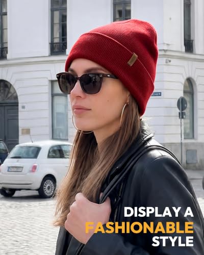 Beanie for Men Women, Winter Double Layer Warm Hat Skull Cap - color: Burgundy